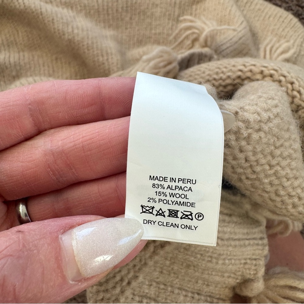 Kate Spade Broome Street Alpaca Tassel Sweater Warm Caramel Beige Wool M $348 - Picture 6 of 9